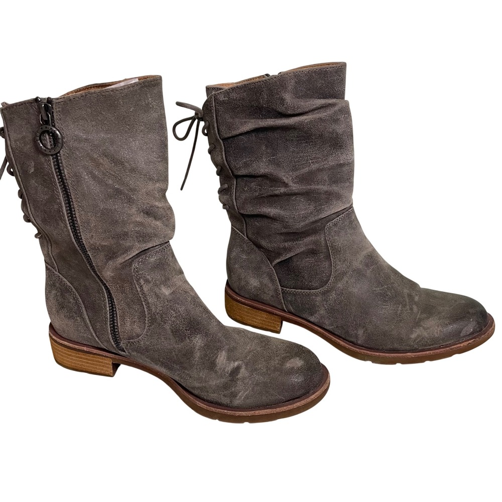 Sofft Sharnell Boots Womens Size 8.5 Grey Suede Zip Back Lace Up Low Heel